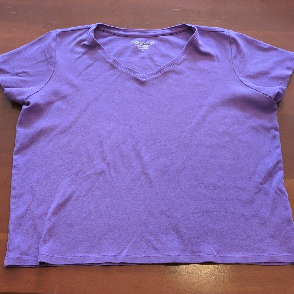 Coldwater Creek Purple V Neck Short Sleeve Tee Petite Large PL